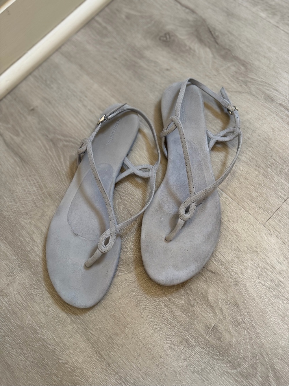 Reformation Women's light blue Suede T-Strap Sandals